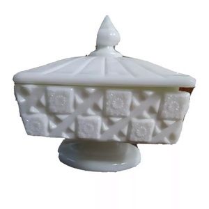 Vintage Milk Glass Lidded Pedestal Candy Dish